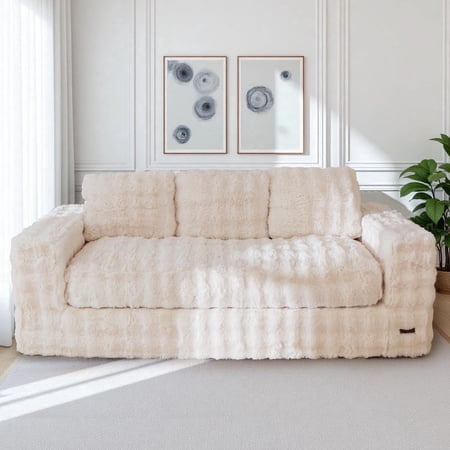GOODONE 3 Seater Couch,Giant Bubbled Boneless Sofa Couch,Modern Comfy Floor Sofa with Armrests for Living Room and Apartments,No Assembly Required,Beige
