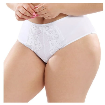 Lovskoo 2024 New Lace Underwear for Women Triangle High Waist Underwear Lace Panties Lace Hipster Soft boxers Panty White-3XL
