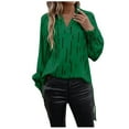 thumbnail image 2 of Lilgiuy Women's Summer V-Neck Printing Irregular Hem Long Sleeve Lapel Shirt for Holiday Vacation Party, 2 of 4
