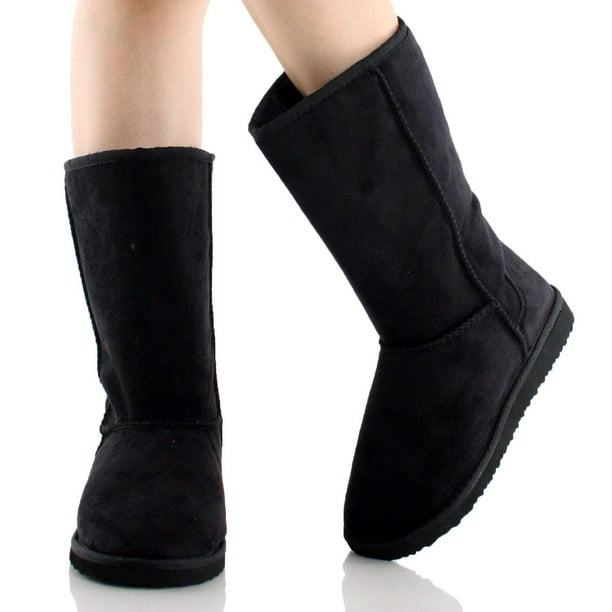 Fourever Funky - Black Furry Winter Boots Vegan Fleece Women - 8