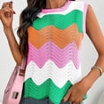 thumbnail image 5 of Lenpel Women's Tank Tops Summer Casual Sleeveless Crew Neck Hollow out Color Block Lightweight Sweater Vests Tunic Knit Shirts, 5 of 7