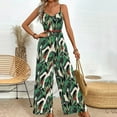 thumbnail image 2 of Fashion Jumpsuit for Women Summer Vacation Spaghetti Strap Print Long Romper with Belt High Waist Wide Leg Slimming Outfits, Army Green, S, 2 of 6