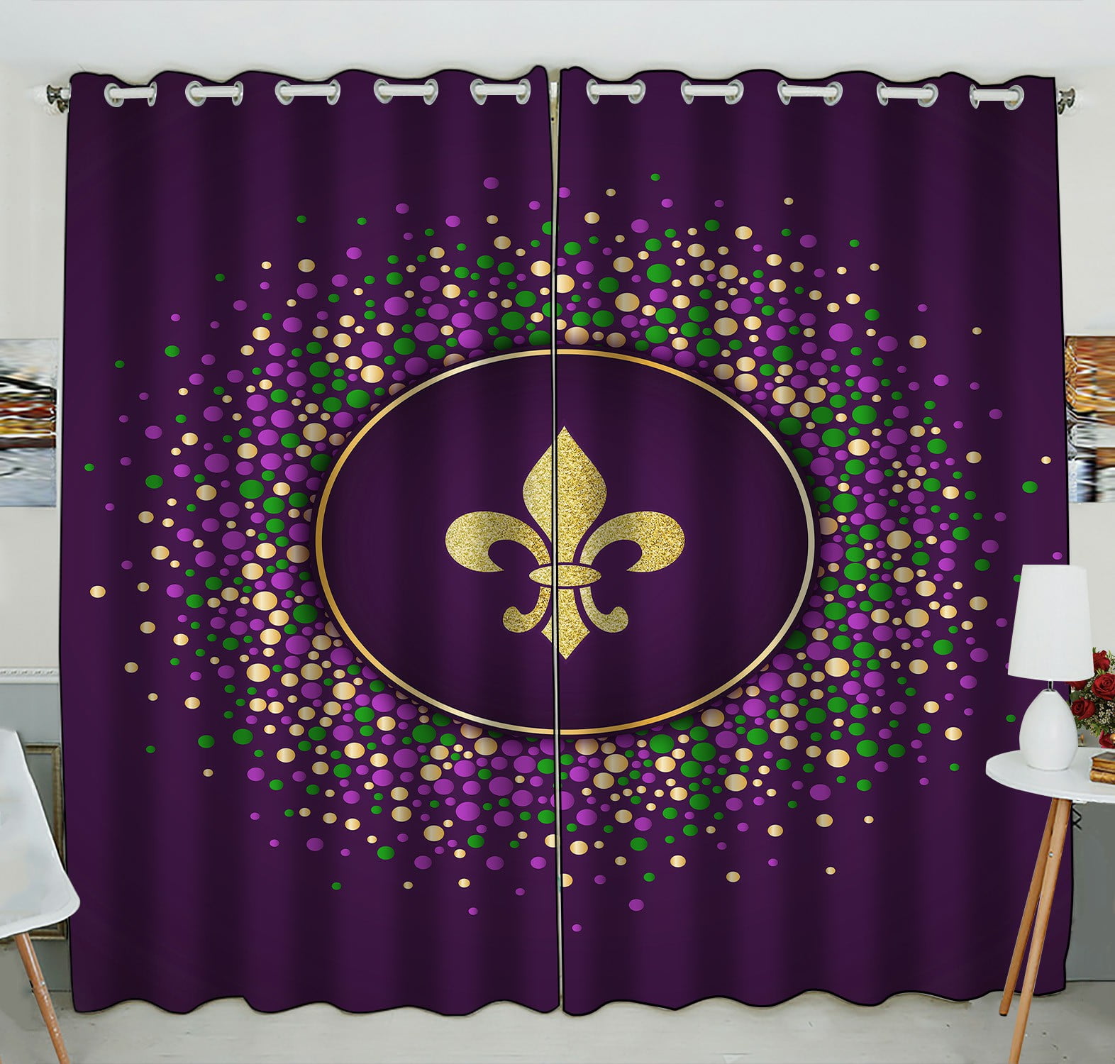 Abphqto Golden Glitter Fleur De Lis Window Curtain Kitchen Curtain Window Drapes Panel 52x84 Inch Two Piece Walmart Com Walmart Com