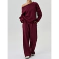 thumbnail image 4 of Women’s Off-the-Shoulder Long Sleeve Top & Wide-Leg Pants Set – Casual Loose 2-Piece Outfit, 4 of 9