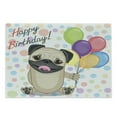 thumbnail image 1 of Birthday Cutting Board, Animal Dog Smiling Pug with Party Balloons Greeting Card Inspired Design, Decorative Tempered Glass Cutting and Serving Board, Large Size, Multicolor, by Ambesonne, 1 of 1