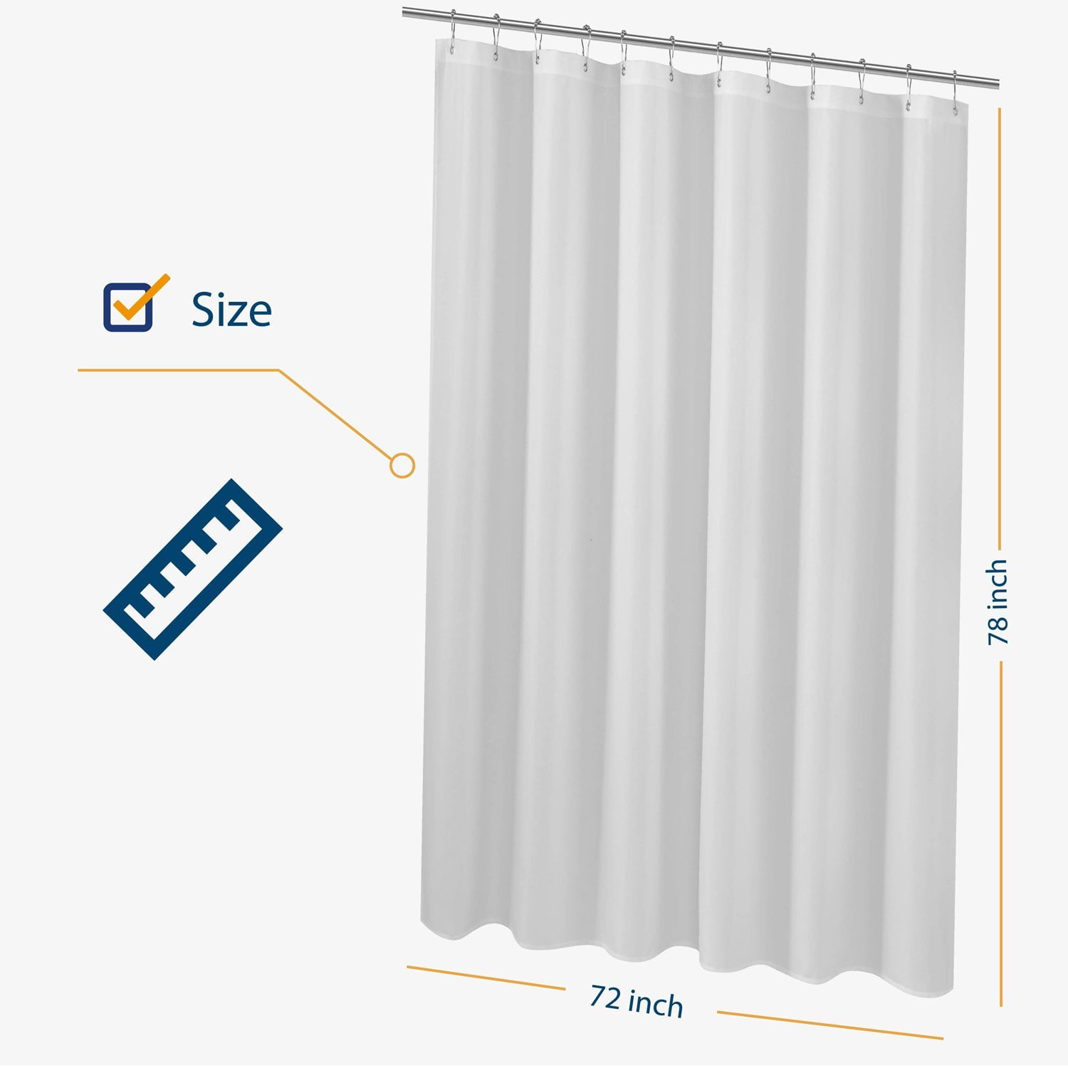N&Y HOME Fabric Shower Curtain Liner Extra Long 72 x 84 Inches with 2 Bottom Magnets Hotel Quality Water Repellent 72x84 Washable White Spa Bathroom Curtains with Grommets