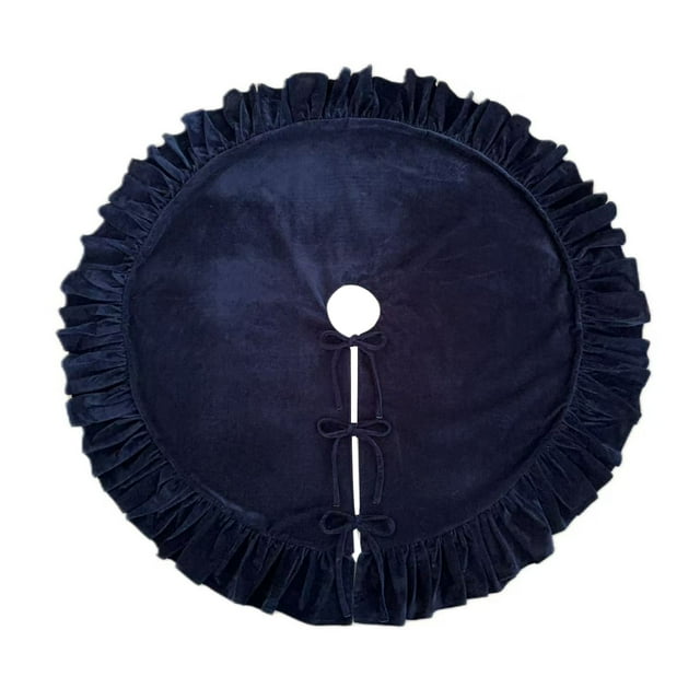 Visland Velvet Christmas Tree Skirt 48 Inch Ruffled Holiday Tree Skirt Rustic Xmas Tree Decoration Soft Festive Tree Apron for Cozy Celebrations