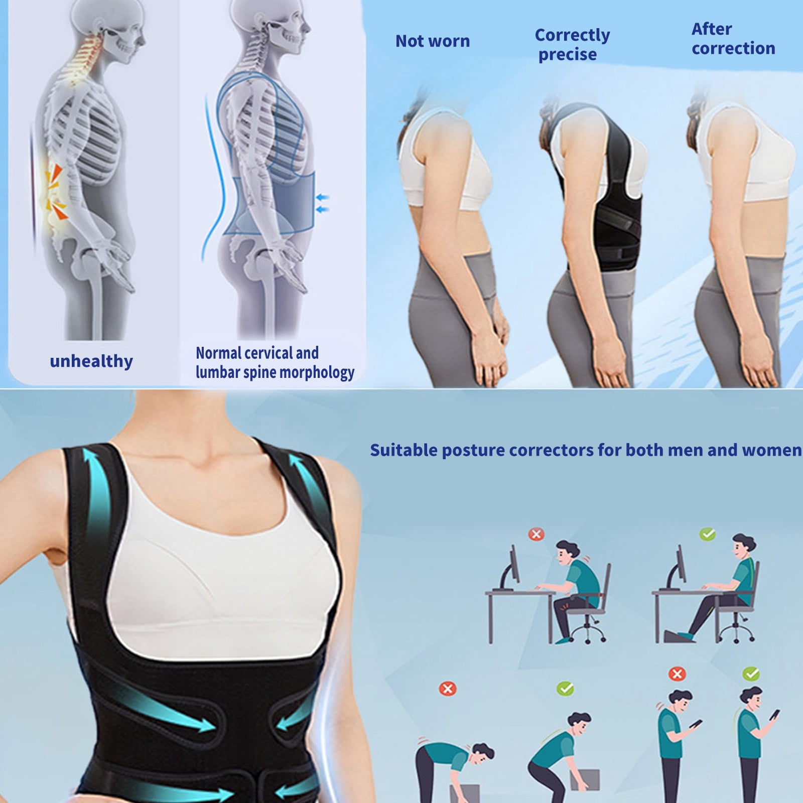 Ergonomic Back Postures Corrector for Reducing Back Discom Adjustable Back Support for Suitable for Worker and Students