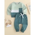 thumbnail image 4 of Toddler Baby Boy Fall Winter Outfits 6M 12M 18M 24M 3Y Color Block Crewneck Sweatshirt Casual Pants 2Pcs Clothes Set, 4 of 10