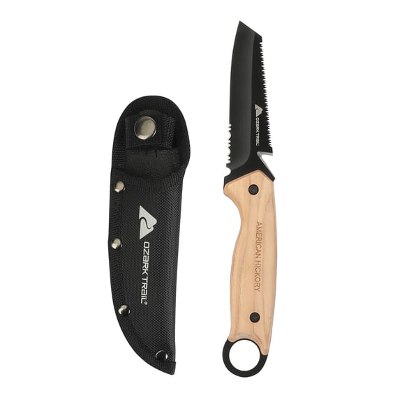 Ozark Trail American Hickory Fixed Blade Handsaw Knife with Sawback and Sheath