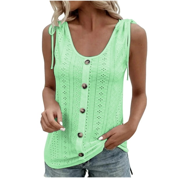 Women's Button Down Shirts Casual Round Neck Sleeveless Tank Top Solid ...