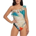 thumbnail image 4 of Daiia Playful Floral Cat Women's One Piece Swimsuits Personalized One Shoulder Swimwear Asymmetric Ruffle Bathing Suits-Medium, 4 of 8