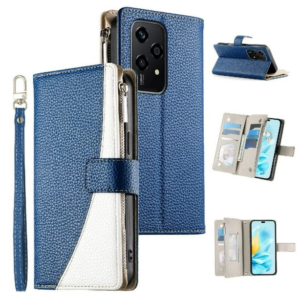 Funda cartera GANGXUN para Honor 200 Lite , cuero PU con tarjetero, cremallera, correa de mano, soporte y protección 1318°