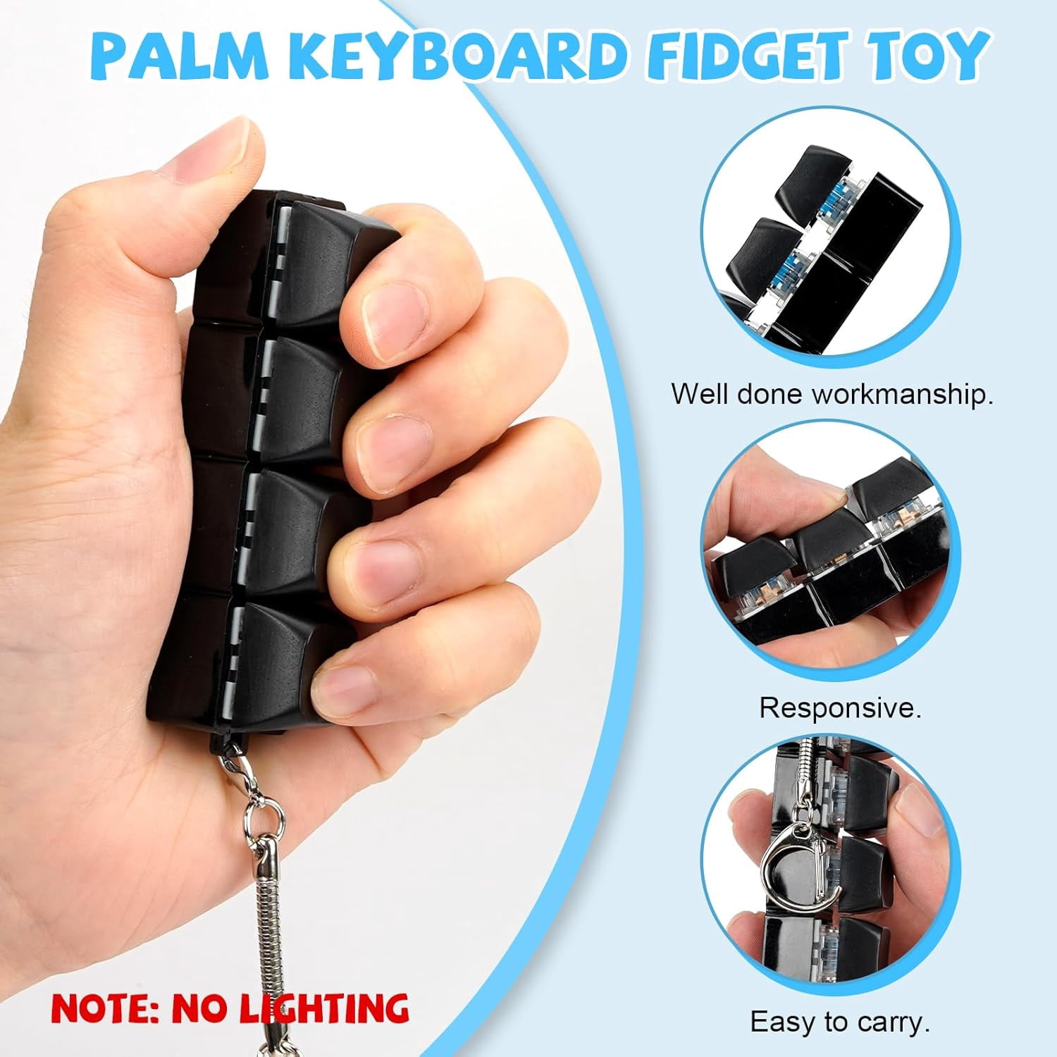 3Pcs Keyboard Fidget Toy 4-Button Fidget Keyboard Keychain Stress Relief Toys Funny Fidget Keyring Finger Keyboard Keychain Keyboard Clicker Fidget Decompression Toys
