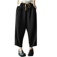 thumbnail image 2 of XPMWRP Women's Cotton Linen Wide Leg Palazzo Lounge Cropped Pants Lightweight Drawstring Waist Harem Capri Pants with Pockets Black M, 2 of 7