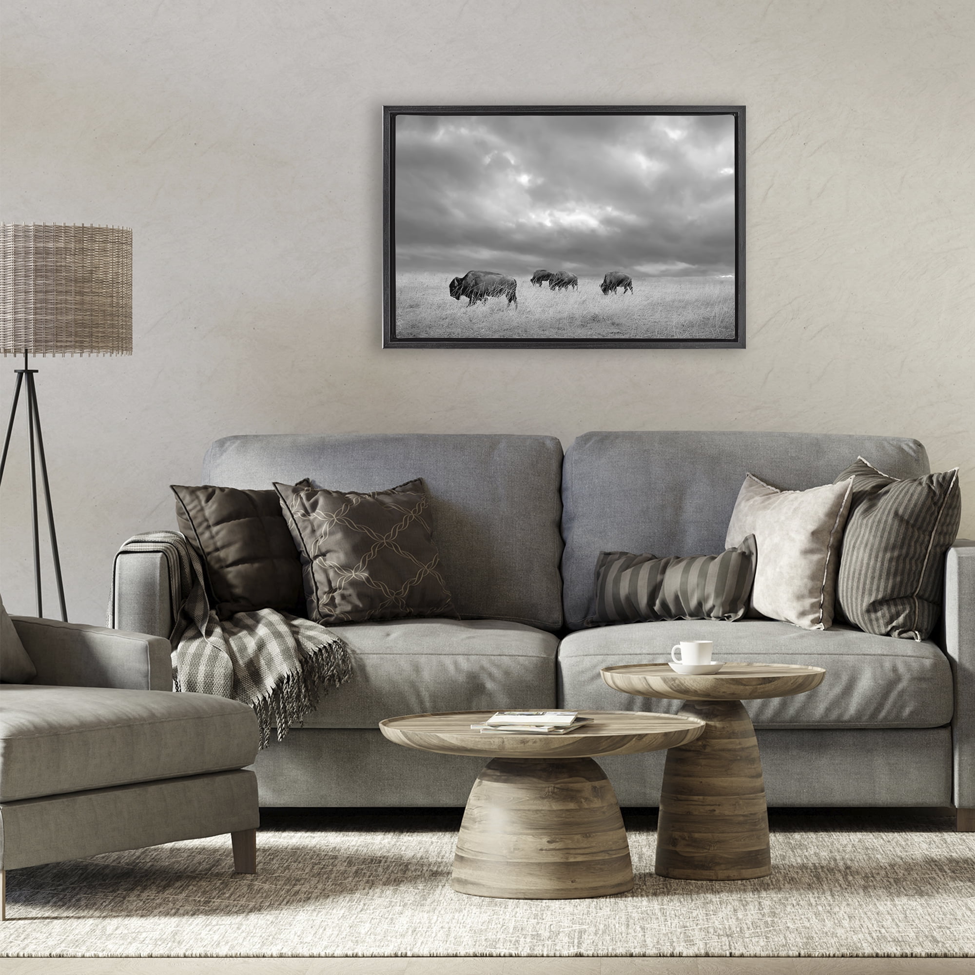 Stupell Industries Bisons Under an Autumn Sky Black Framed Floater Canvas Wall Art, design by Steve Toole