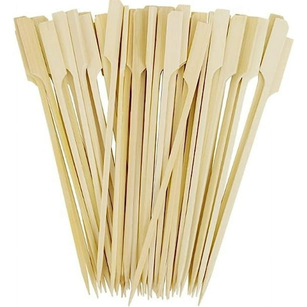 Zhuge Palillos de bambú de 6 pulgadas para parrilla de barbacoa, 100 piezas de palillos de madera planos anchos, brochetas cuadradas, palillos de dientes para aperitivos y alimentos