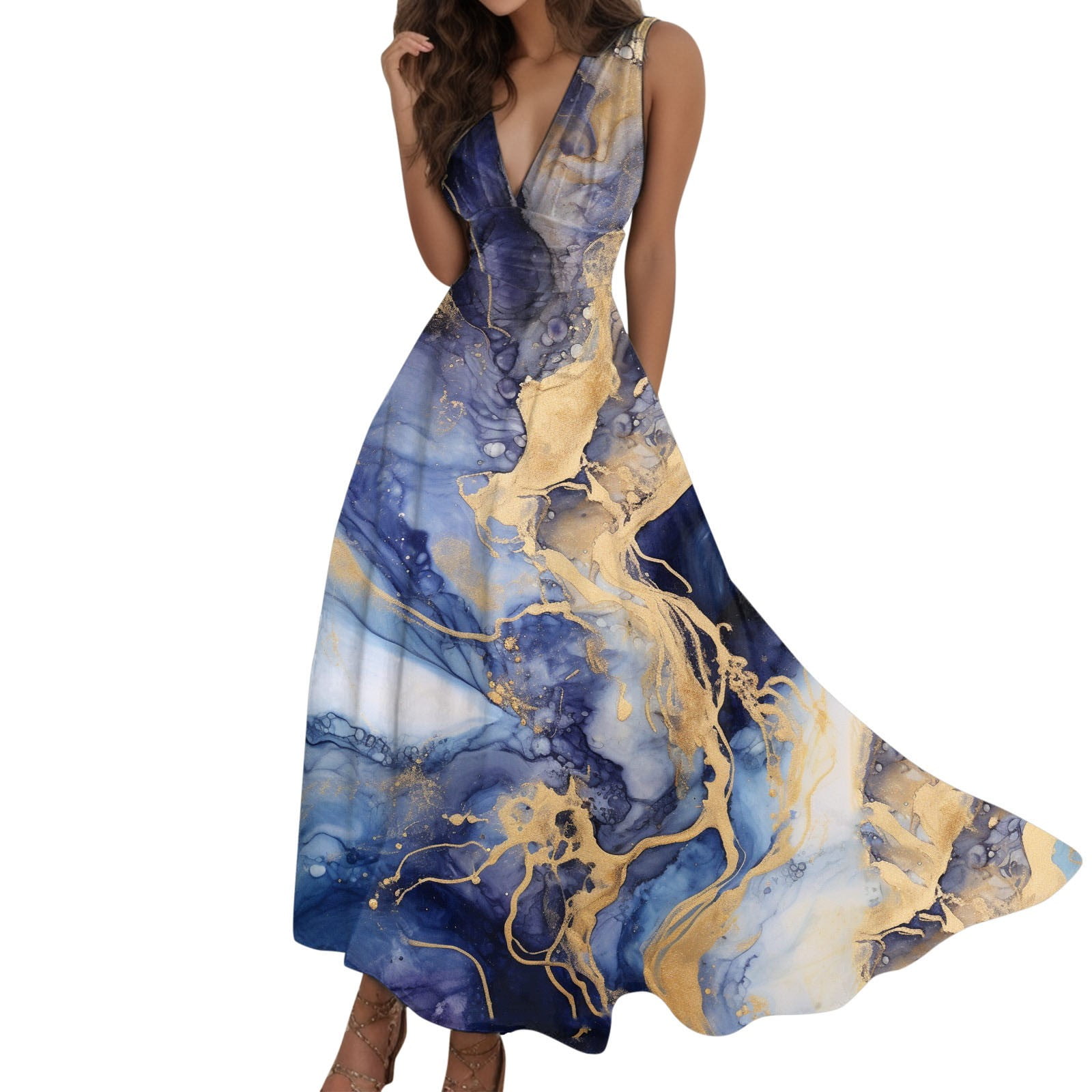 Womens Dress Proposal Dress Comfortable Dresses Sleeveless Working Dress Short Sleeve Print V Neck Fashion Women Dress Plus Adult Female Clothes Dark