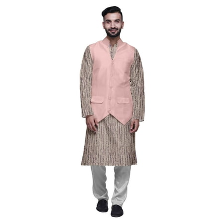 

Atasi Printed Kurta Pajama Jacket Set Mandarin Collar Traditional Ethnic Shirt