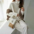 thumbnail image 3 of Women Sweater High Collar Long Sleeve Solid Color Knitting Tops Loose Fit Thickened Pullover Sweater Knitwear, 3 of 8