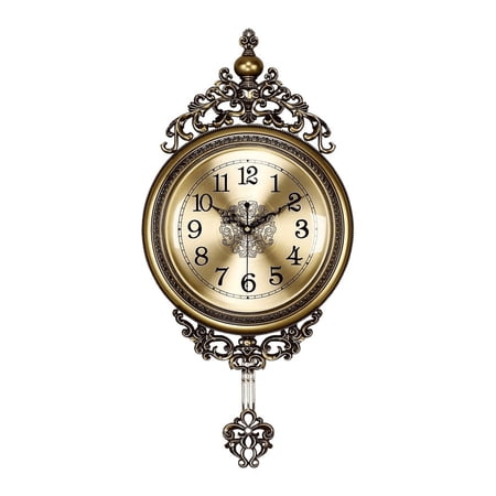 Vintage Pendulum Wall Clocks, European-Style Swinging Wall Clock, Silent Non-Ticking Art Clocks Decoration for Living Room, Office Home Bedroom