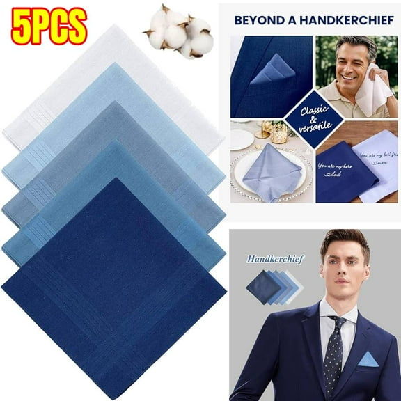 5PCS Handkerchiefs 100% Pure Cotton Handkerchiefs with Stiching Assorted Color, 5 Colors