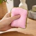 thumbnail image 4 of Matcha Toast Squishy Toy, Pink Toast Slice Stress Ball with Green Edge, Crunchy Sound Fidget Toy, Stress Relief Sensory Toy for Kids Adults, Bakery Desk Decor Gift, 4 of 5