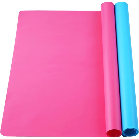 NOGIS Silicone Mat, Silicone Mats for Crafts, Silicone Craft Mat, 2 Pack 15.7" x 11.8", Large Silicone Mat, Silicone Sheet, Silicone Mats for Resin Crafting Art Painting Mat (Blue&Rose Red)