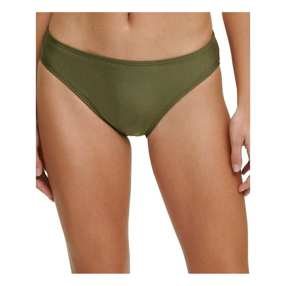 DKNY Women's Green Stretch Low-Rise Bikini Lined Full Coverage Classic Scoop Swimsuit Bottom L
