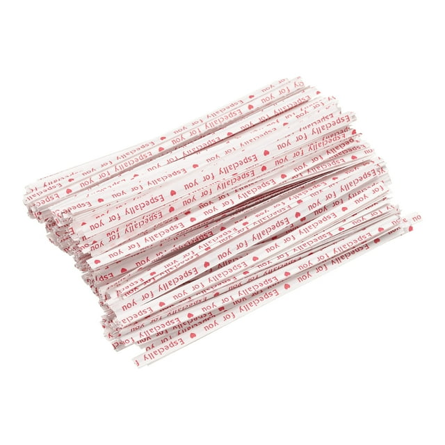 Uxcell 4" Cintas de papel kraft de 10 cm, cintas reutilizables para empaquetar bolsas de pastel y caramelos, blancas/rojas, 300 piezas