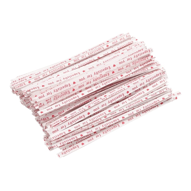 Uxcell 4" Cintas de papel kraft de 10 cm, cintas reutilizables para empaquetar bolsas de pastel y caramelos, blancas/rojas, 300 piezas