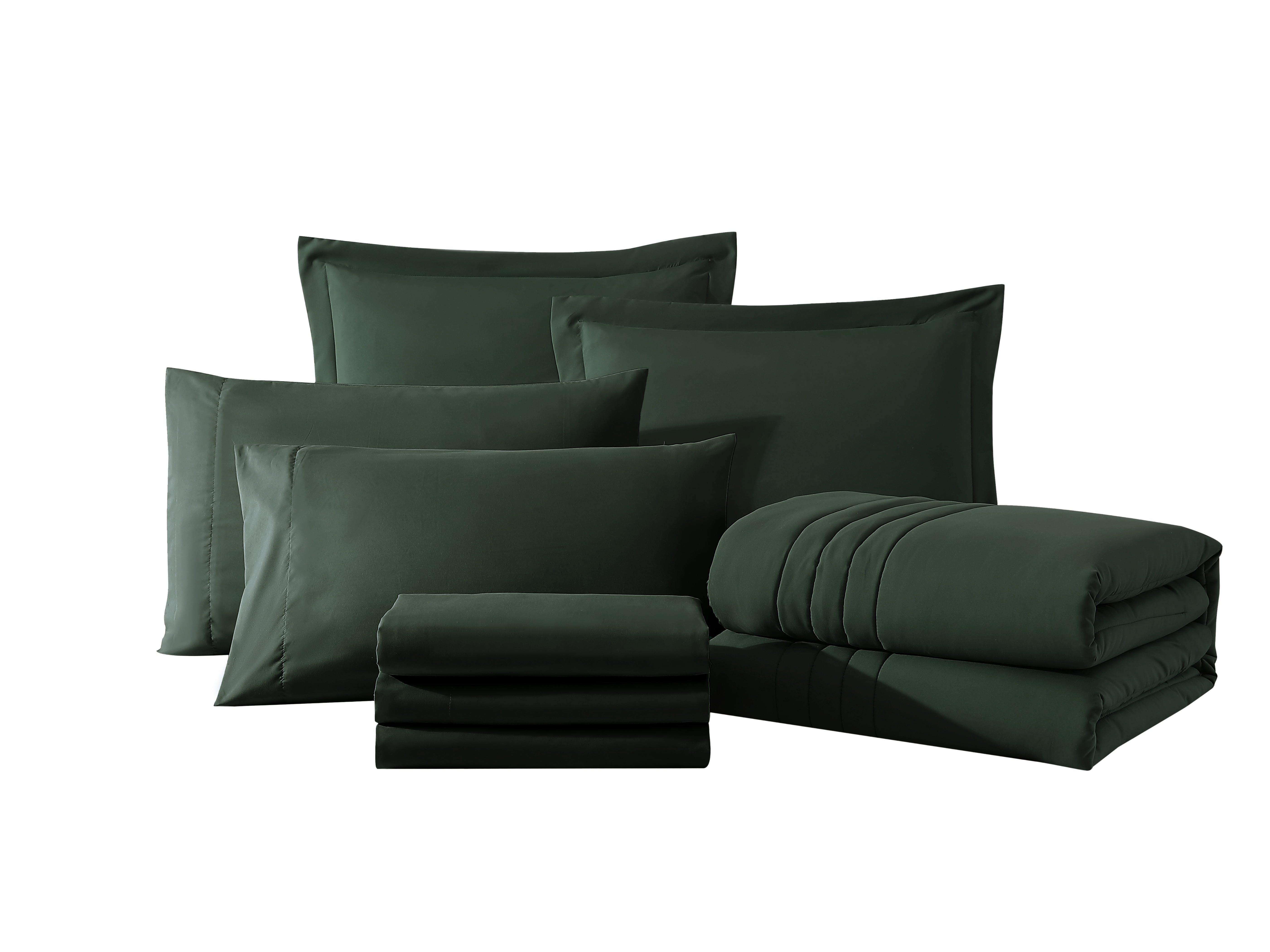 Amberspace 7-piece Bed in a Bag Comforter Set with Sheets,Dark Green,King