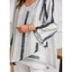 thumbnail image 4 of Qarigey Camiseta de mujer Blusa suelta de manga larga Top de rayas con cuello en V de otoño Prendas para la parte del cuerpo Blanco 4XL, 4 of 6