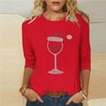thumbnail image 2 of successthop Christmas Funny Shirts for Women Wine Plus Size 3/4 Sleeve Tee Oversized Crewneck Top Loose Print Clothes M, 2 of 5