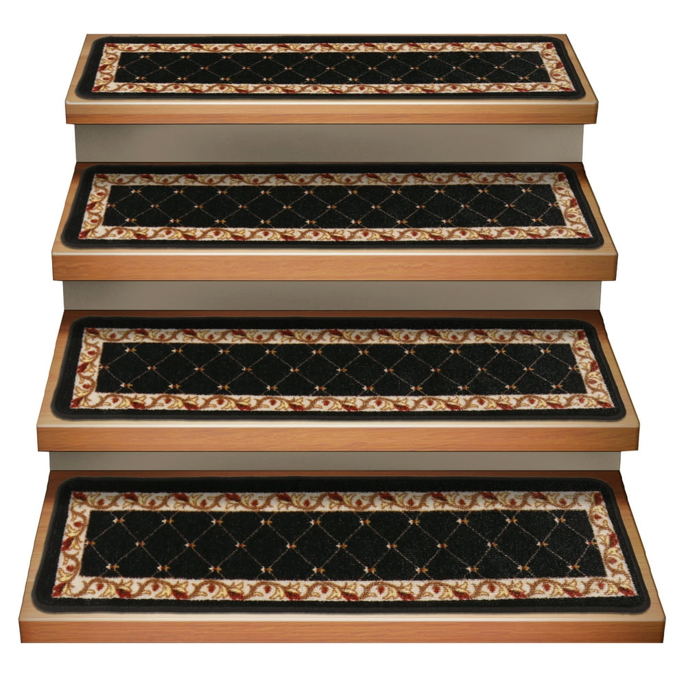 Set of 15 Attachable Indoor Carpet Stair Treads Traditional Trellis