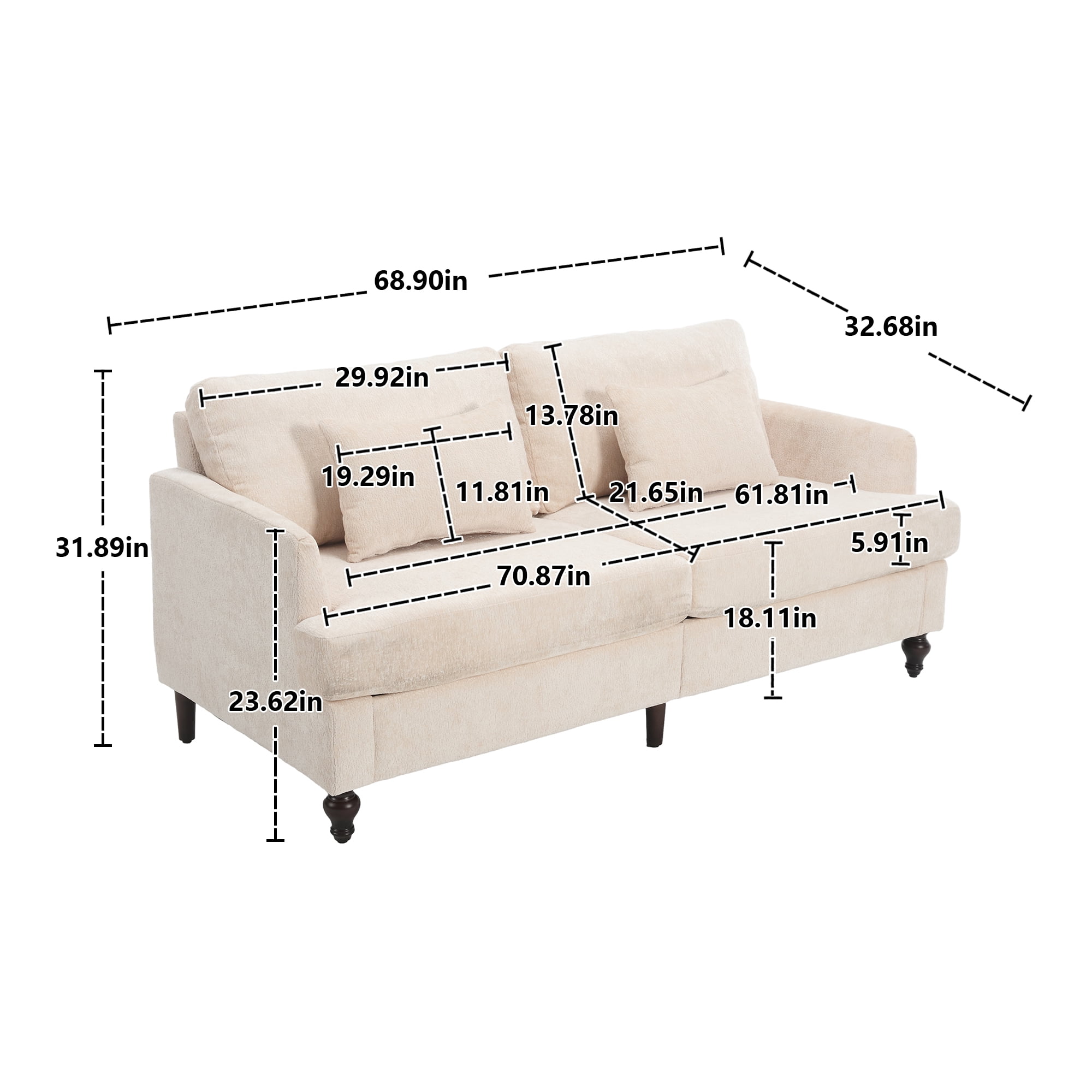 MAYEERTY Mid Century Modern chenille Fabric Loveseat sofa, 2-Seat Upholstered Loveseat Sofa Modern Couch for Living Room,Brown wood feet sofa for Bedroom, Reading (Beige Chenille)