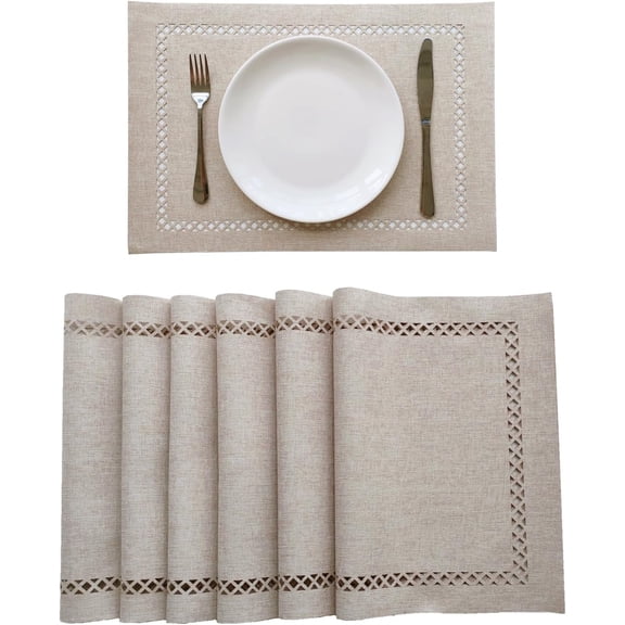Cloth Placemats Set of 4 for Dining Table, Decorative Placemats with Hollow Design Table Cloth Set, Table Mats for Dining Table 12"x18" Cream