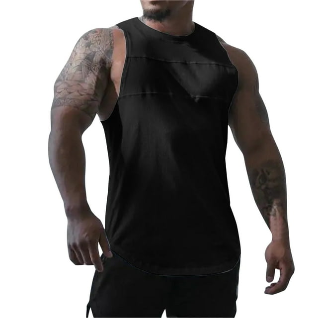Aayomet Débardeurs d'Été pour Hommes Sans Manches Col Rond Débardeurs Unis Blouse Chemises de Sport (Noir, TG)