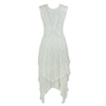 thumbnail image 5 of Vestido largo sexy de mujer con falda irregular de encaje alto y bajo - Cuello en V, mangas con volantes, diseño con bolsillos - Apto para la playa, para llevar de forma informal o para fiestas - A, 5 of 5