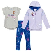 Disney Frozen 2 Fleece Hoodie, Tee and Legging Set - 3-Piece Anna and Elsa Outfit Sizes 2T, 3T, and 4T - Lilac