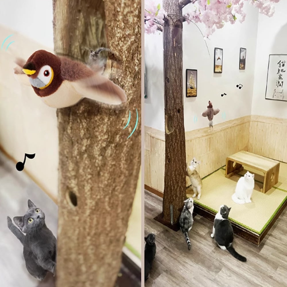 Cat Toys, Flapping Wings Sparrow Catnip Toys, Vivid Chirping, Simulation Bird Interactive Cat Toy for Kitten Kitty Exercise, Fluffy Plush Dog Toys, Touch Activated, USB Rechargeable