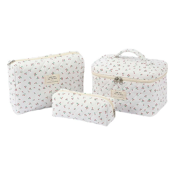 Bolsa de cosméticos de gran capacidad con estampado floral y doble cremallera. Organizador de maquillaje de viaje para guardar artículos de aseo y papelería