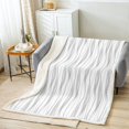 thumbnail image 2 of Geometry Fleece Blanket White Grey Abstract Art Stripes Throw Blanket,Modern Geometric Striped Blanket for Adult,Stripe Waves Fuzzy Blanket Exotic Bohemian Bedroom Decor 90"x90", 2 of 6