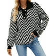 thumbnail image 3 of Arvbitana Women Stripe Knit Sweater Turn-Down Collar Buttons Pullovers Long Sleeve Loose Jumpers Fall Casual Streetwear Tops, 3 of 8