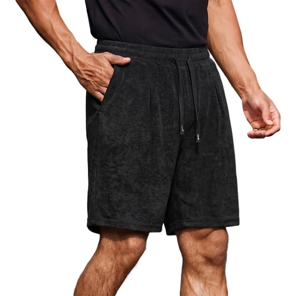 Chiccall Mens Solid Terry Casual Shorts Elastic Drawstring Waist Side Pockets Lightly Comfy Soft Fabric Summer Lounging Workout Shorts for Men