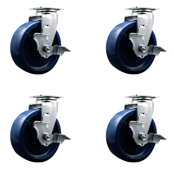 6 Inch Solid Polyurethane Swivel Caster Set with Ball Bearings and Brakes