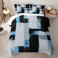 thumbnail image 2 of Castle Fairy Minimalist Geometric Block Quilt Full 3-Piece,Watercolor Vertical Streak Full Bedspread Sets,Black Skyblue Ash,1 Coverlet and 2 Pillowcases, 2 of 7