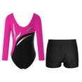thumbnail image 2 of Alvivi Kids Girls Rhinestones Long Sleeve Ballet Dance Gymnastic Leotard with Athletic Shorts Set Hot Pink&Black 14, 2 of 6