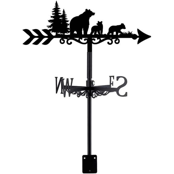 Bear Family Weather Vane Forest Bear Weathervanes Black Metal Wind Vanes Animal Weather Vanes Weathervane Garden Ornament for Farmhouse Garden Outdoor Yard Roof Shed Paddock Decoration