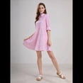 thumbnail image 4 of Vestido Camisero Midi A Rayas con Botones para Mujer, Informal, Holgado, con Puños y Larga, Vestidos de Media Pierna. Rosa M, 4 of 9